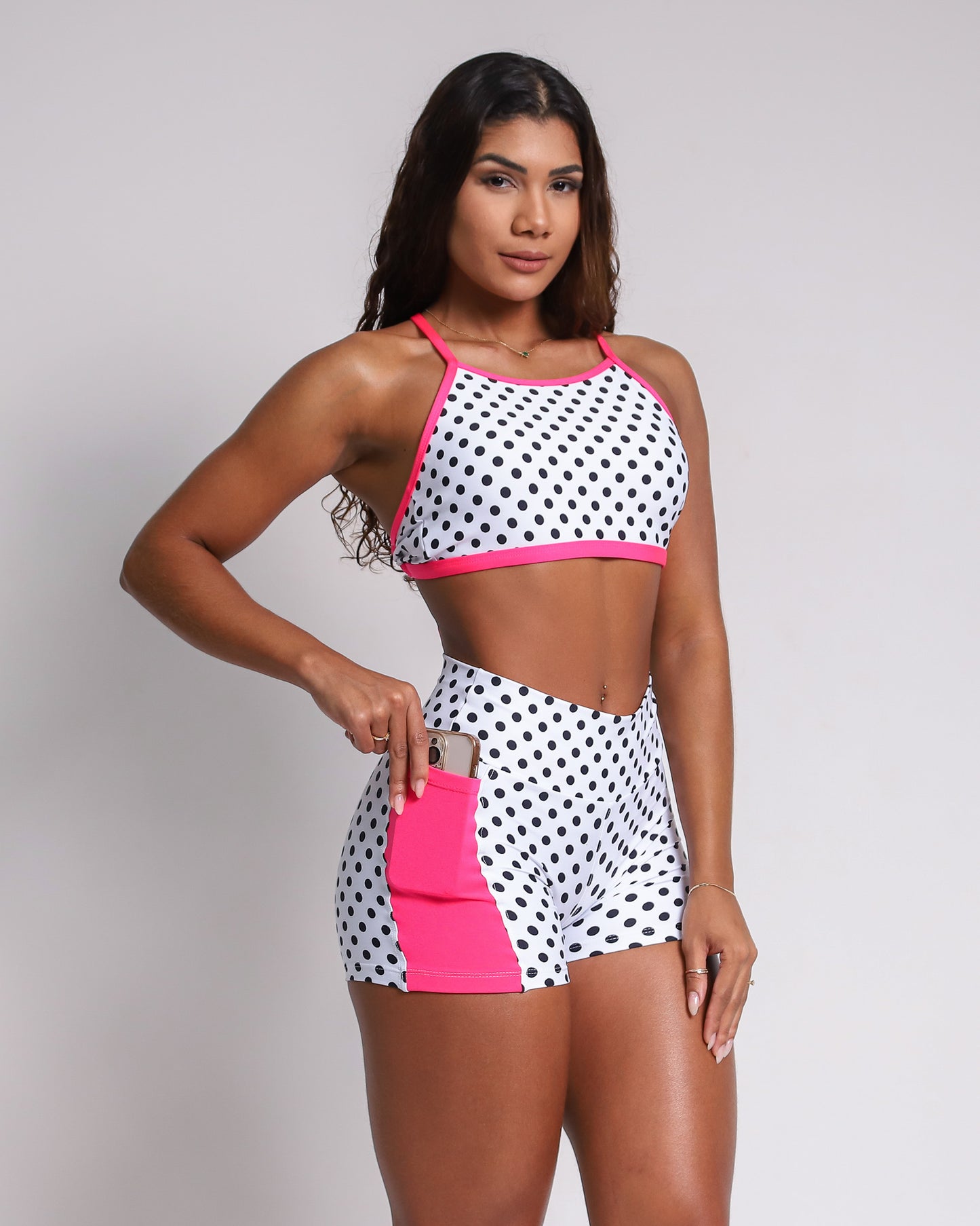 Shorts Polka + Top of choice (White/Black/Pink)