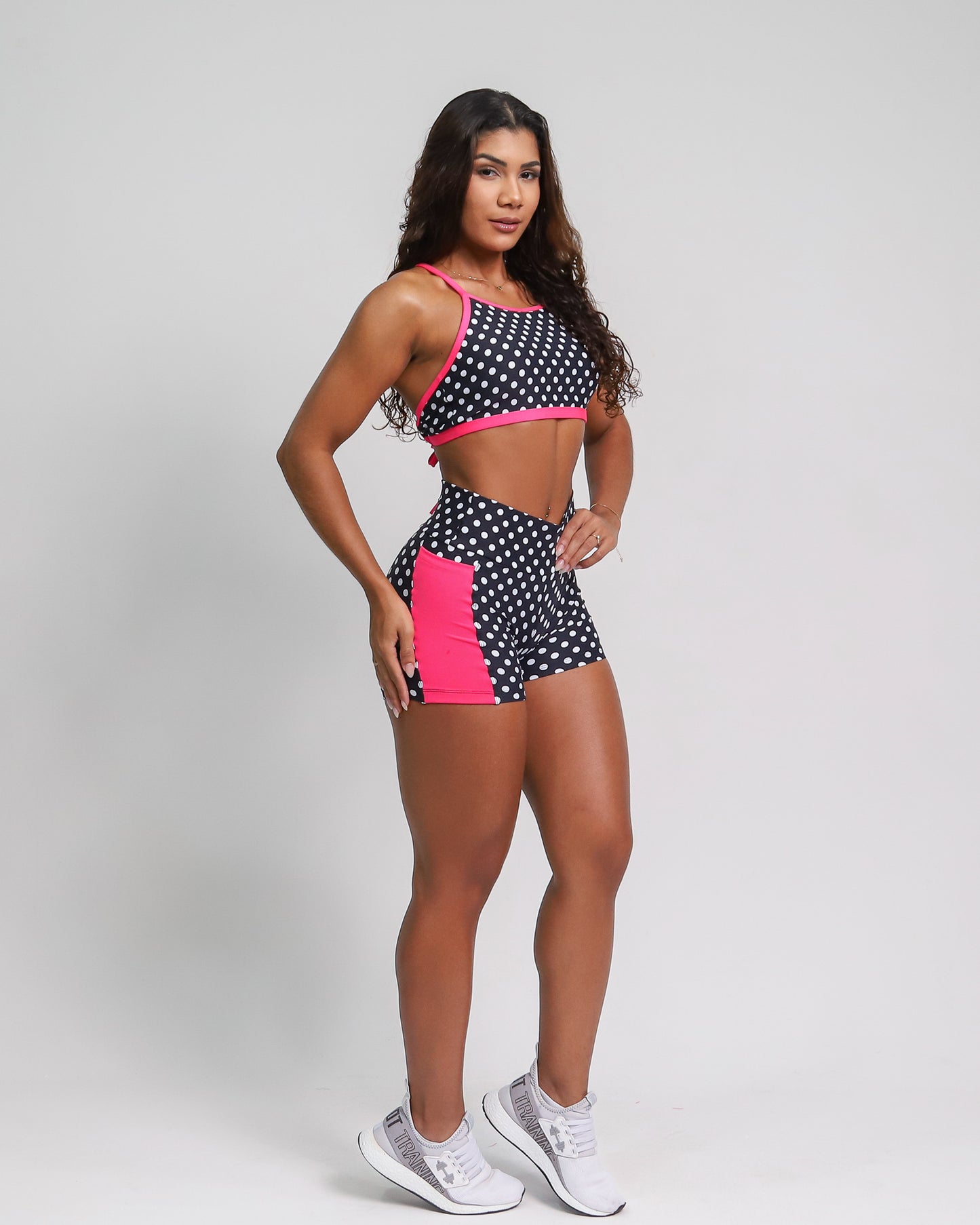Shorts Polka + Top Ayo (Black/White/Pink)