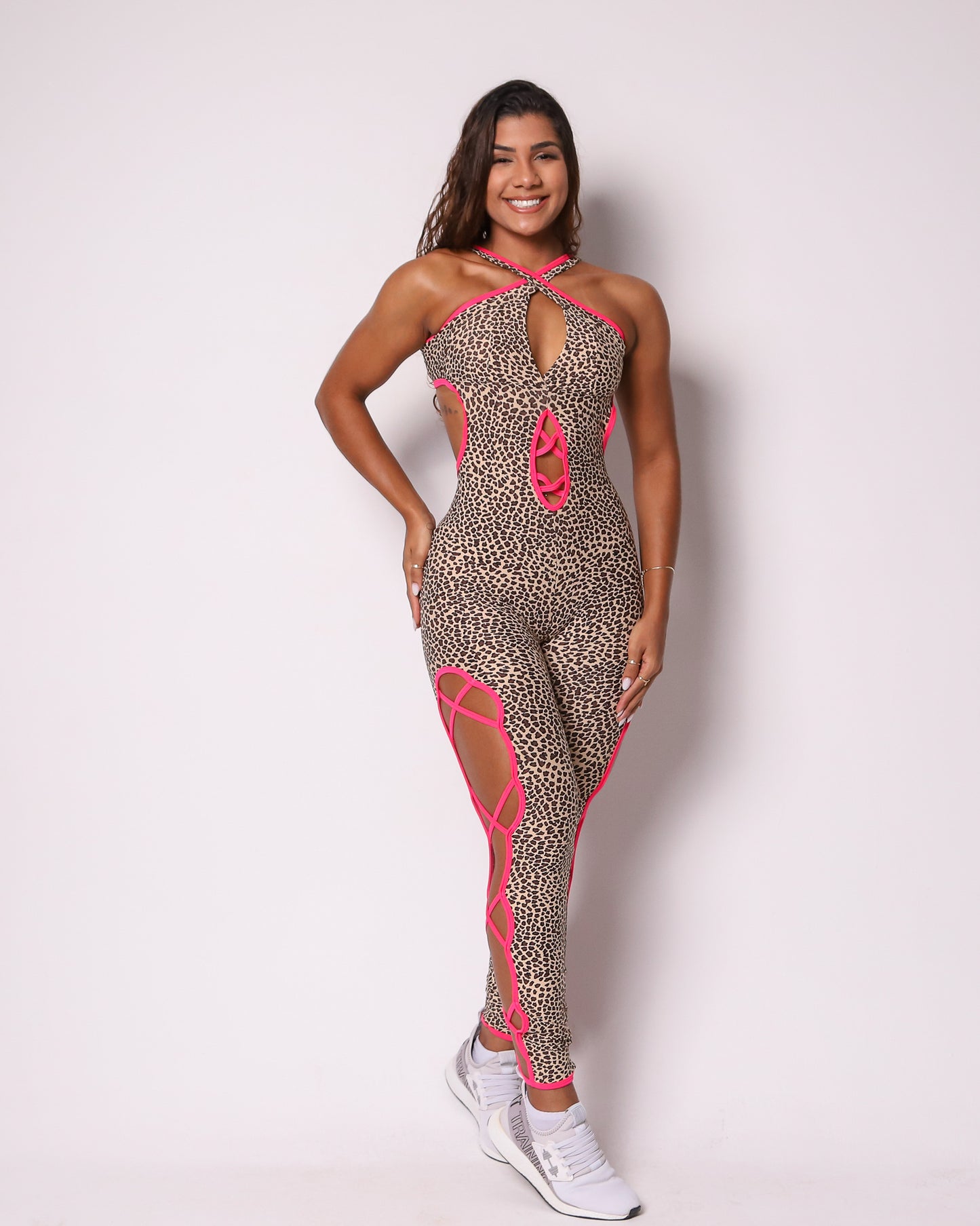 Long Bodysuit Scrunch Cutout (Leopard)