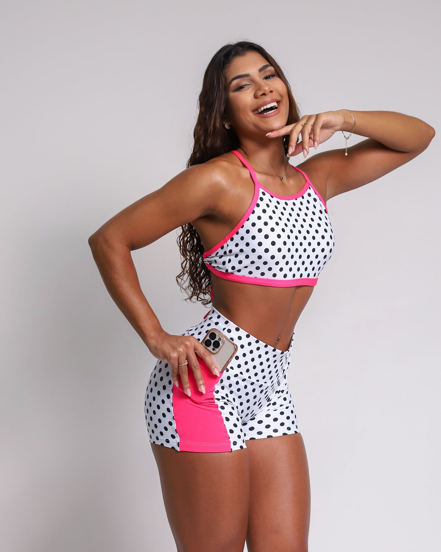 Shorts Polka + Top of choice (White/Black/Pink)