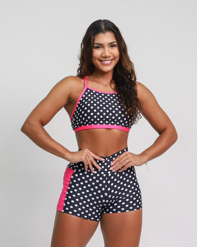 Shorts Polka + Top Ayo (Black/White/Pink)