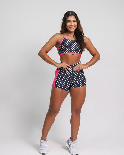 Shorts Polka + Top Ayo (Black/White/Pink)